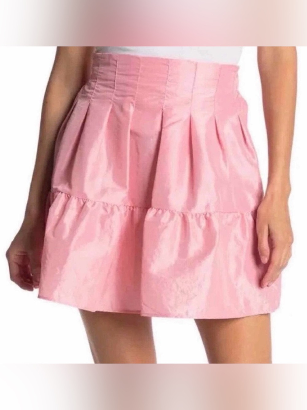 NWT Topshop | Women’s Pink Satin Tiered Pleat Pull On Peplum Hem Mini Skirt Sz 8